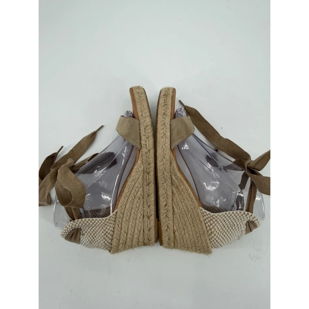 Maypol Tan Suede Espadrille Wedge Sandals Lace Up Made in Spain Size 39